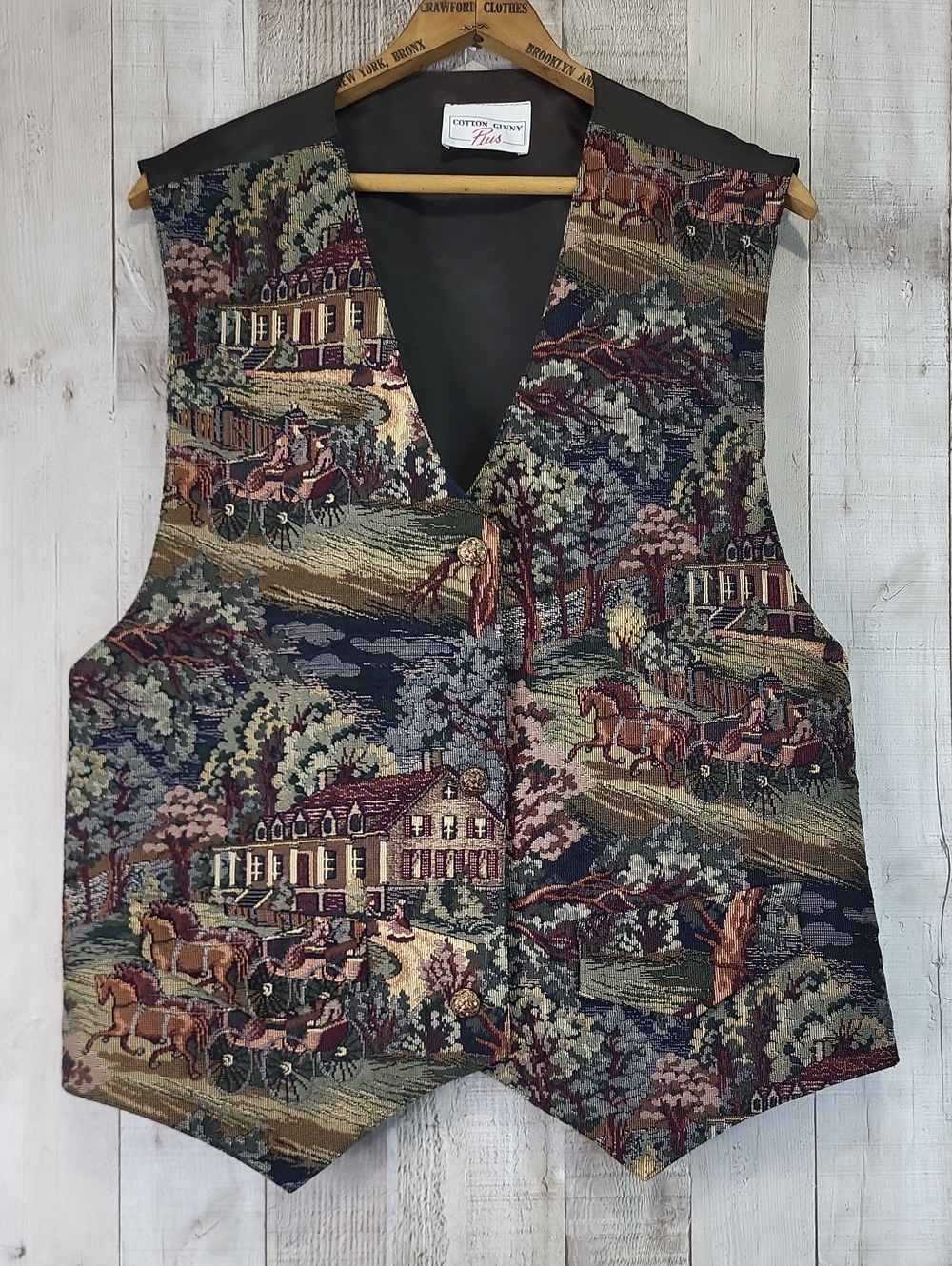 Cotton Ginny Plus Paisley Horse Carriage Tapestry Vest.
